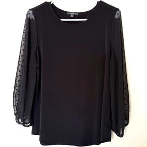 Adrianna Papell crew neck 3/4 sleeve clip dot chiffon sleeve Black (M)